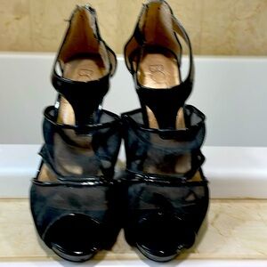 BCBG black patent leather and mesh heels